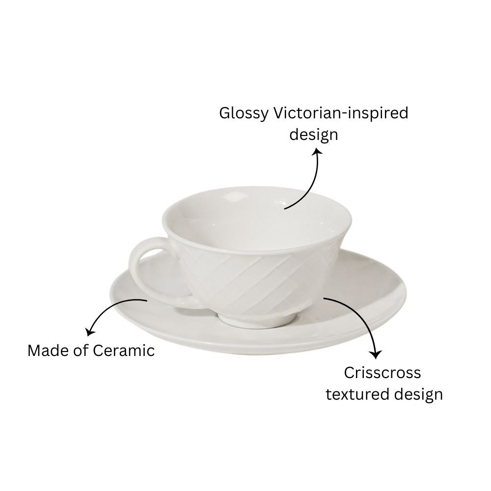 Cross Ceramic Cup With Saucer - White