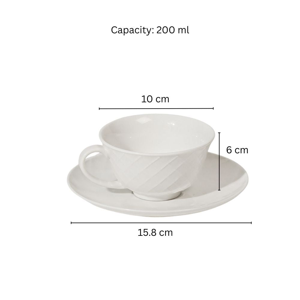 Cross Ceramic Cup With Saucer - White