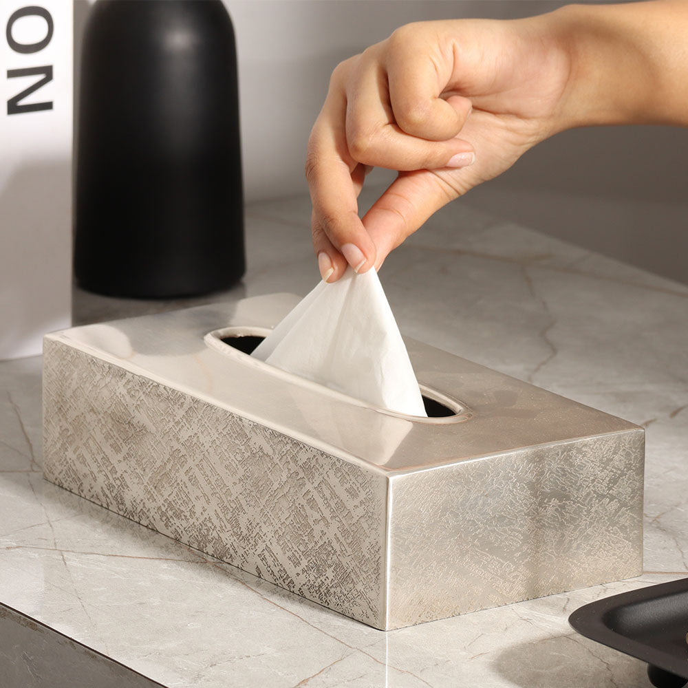 Crosshatch Stainless Steel Tissue Box Cover - Silver