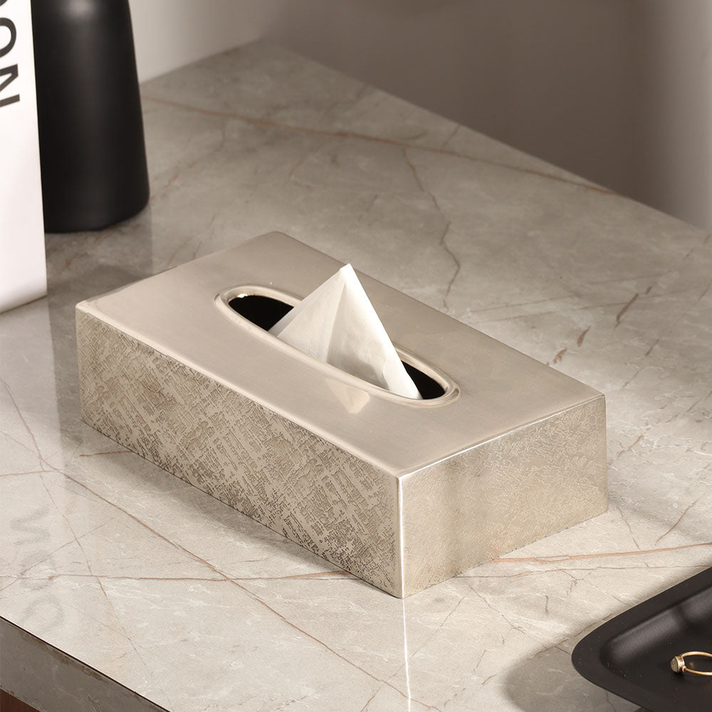 Crosshatch Stainless Steel Tissue Box Cover - Silver