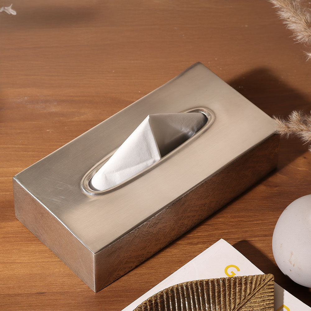 Crosshatch Stainless Steel Tissue Box Cover - Silver
