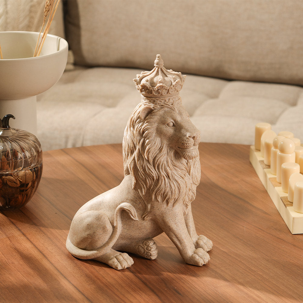 Crowned Lion Sculpture Medium - Speckled Beige