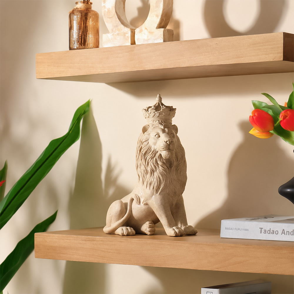 Crowned Lion Sculpture Medium - Speckled Beige