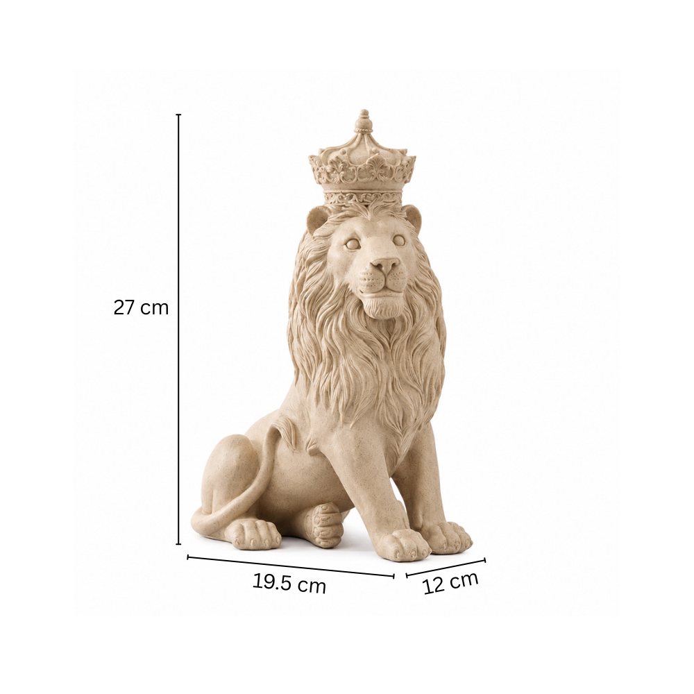 Crowned Lion Sculpture Medium - Speckled Beige