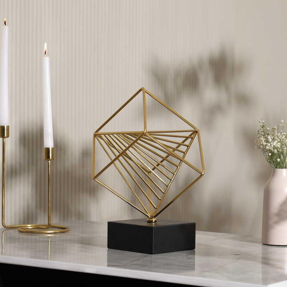 Cube Metallic Sculpture - Black Gold