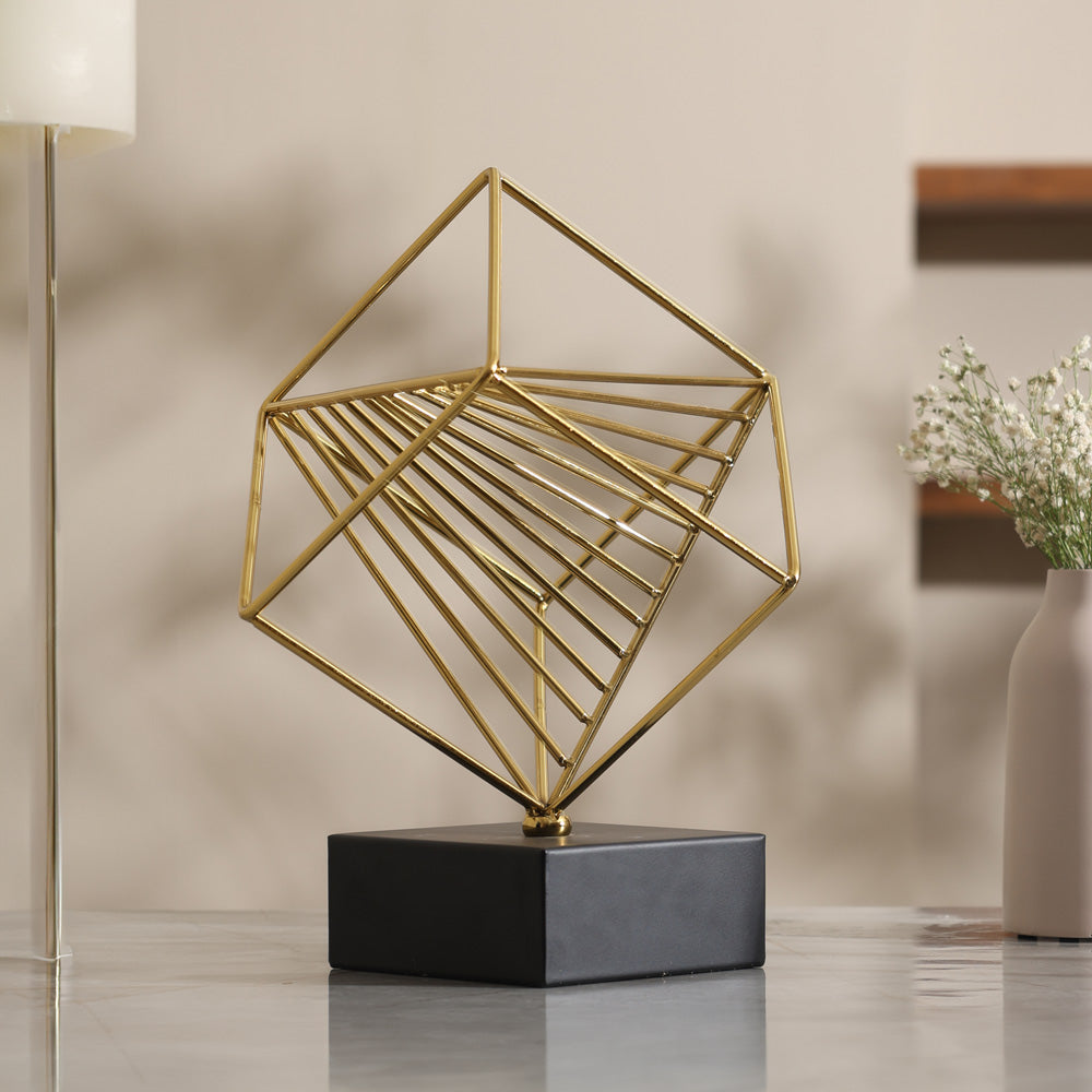 Cube Metallic Sculpture - Black Gold
