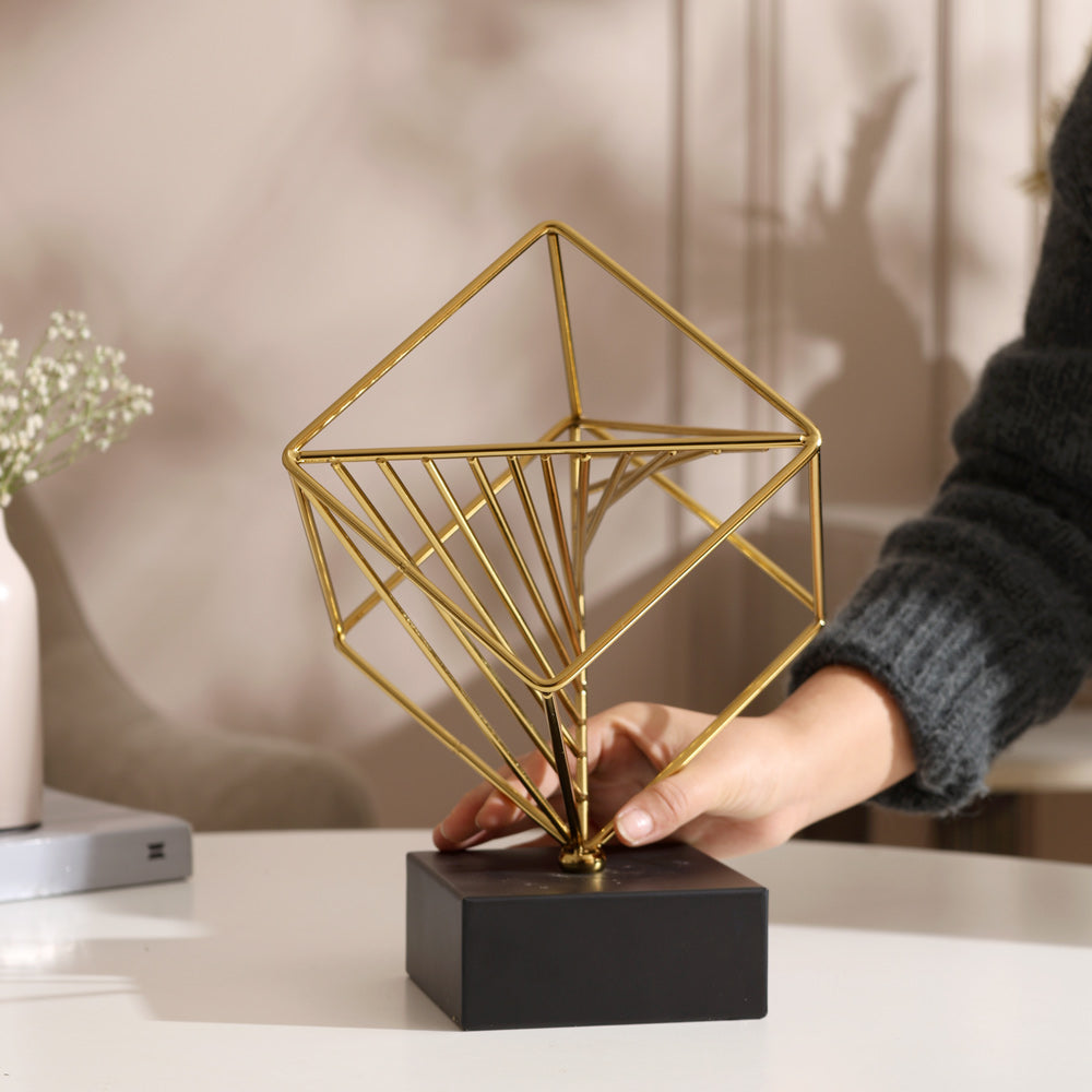 Cube Metallic Sculpture - Black Gold