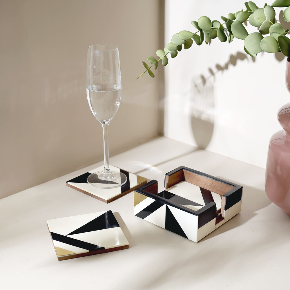 Cubist Square Coasters, Set of 4 - Monochrome Gold