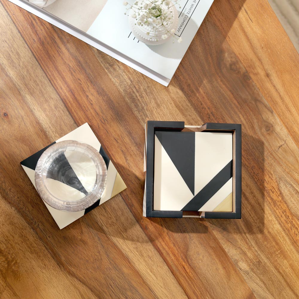 Cubist Square Coasters, Set of 4 - Monochrome Gold