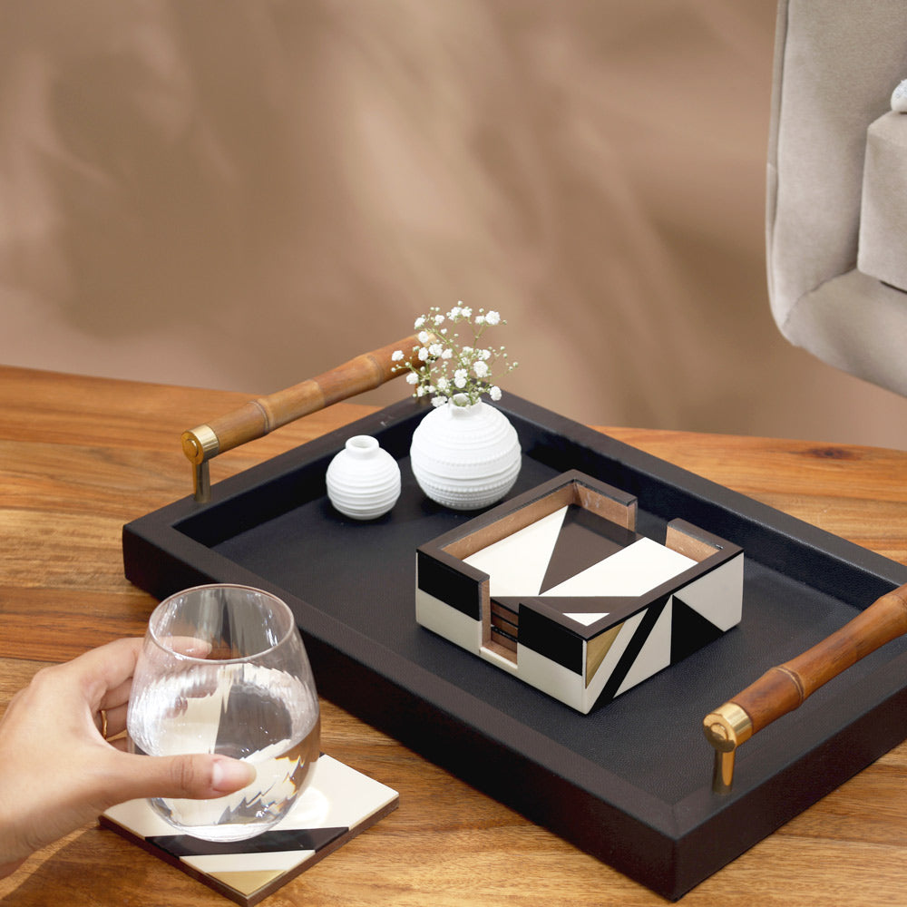 Cubist Square Coasters, Set of 4 - Monochrome Gold