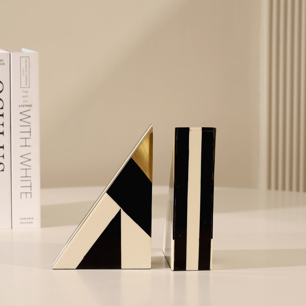 Cubist Triangular Bookends, Set of 2 - Monochrome Gold