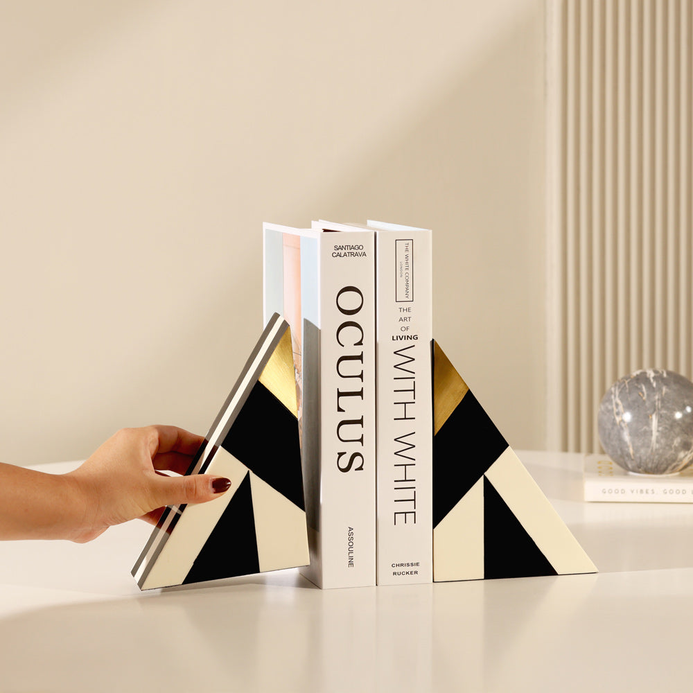 Cubist Triangular Bookends, Set of 2 - Monochrome Gold