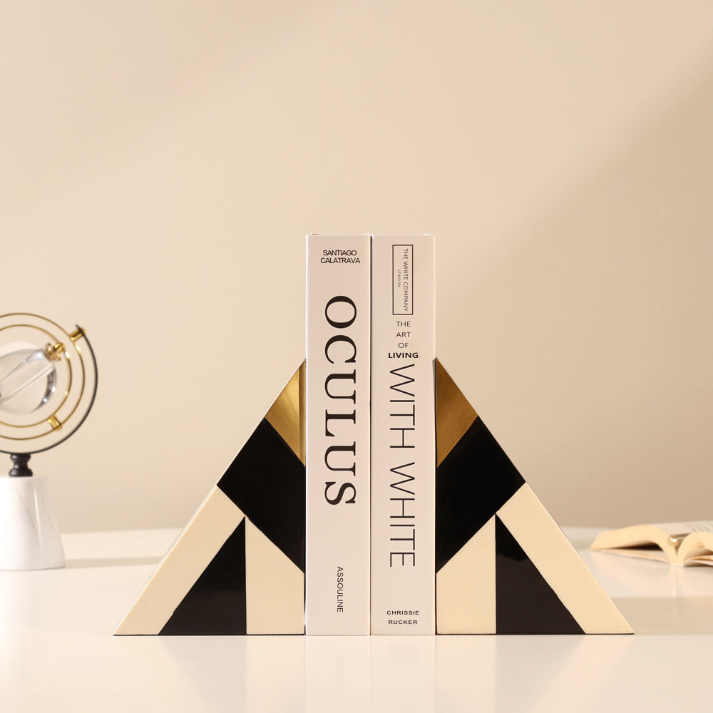 Cubist Triangular Bookends, Set of 2 - Monochrome Gold