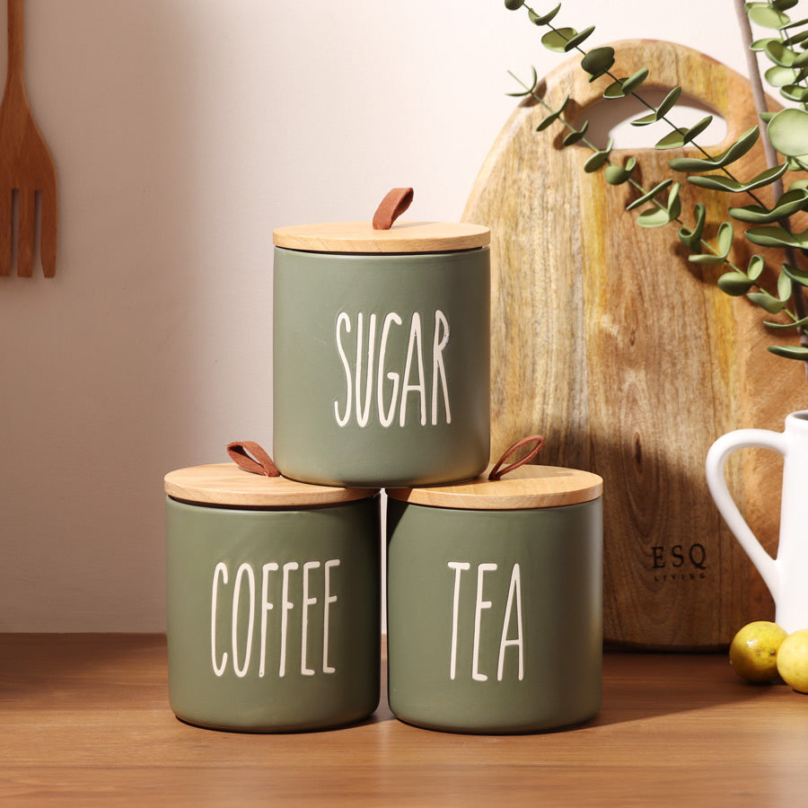Cucina Ceramic Storage Jars, Set of 3 - Olive