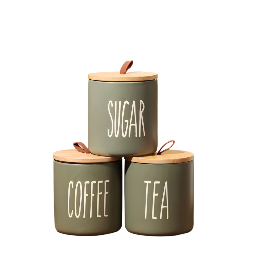 Cucina Ceramic Storage Jars, Set of 3 - Olive