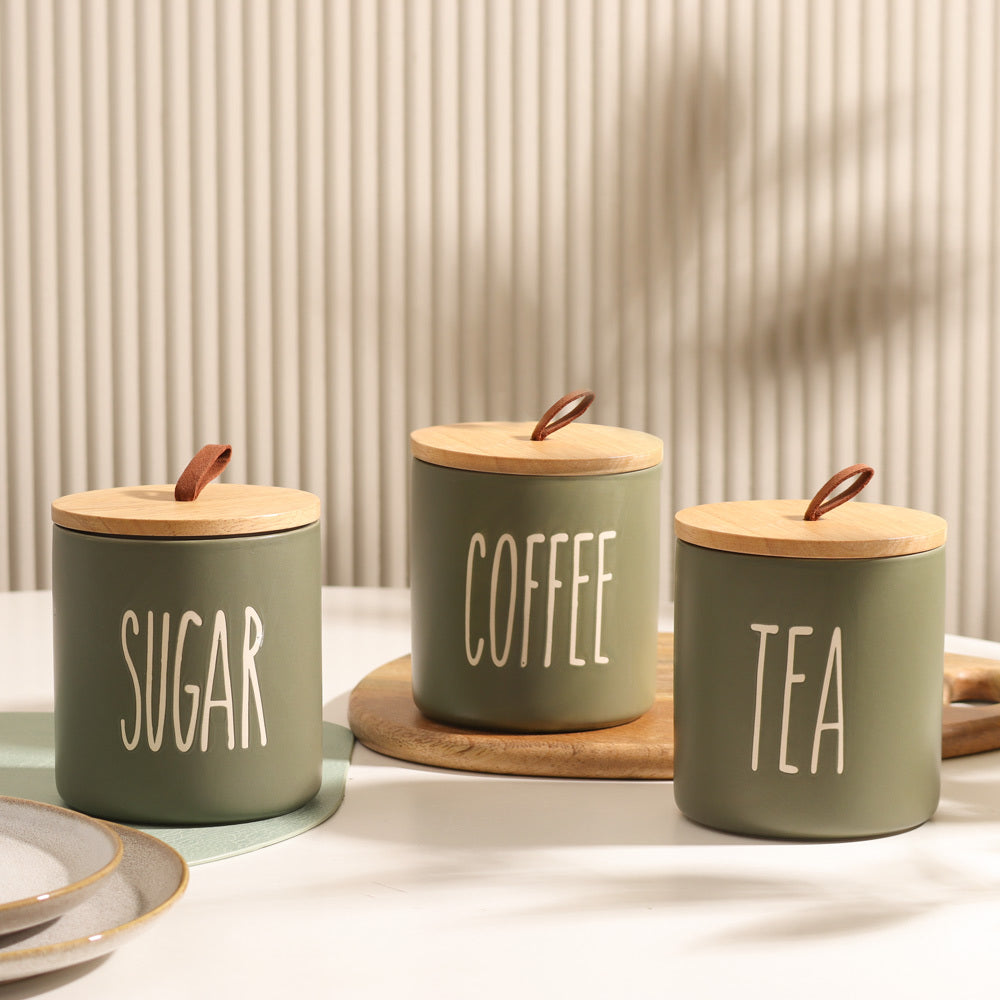 Cucina Ceramic Storage Jars, Set of 3 - Olive