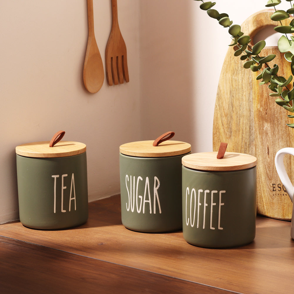 Cucina Ceramic Storage Jars, Set of 3 - Olive