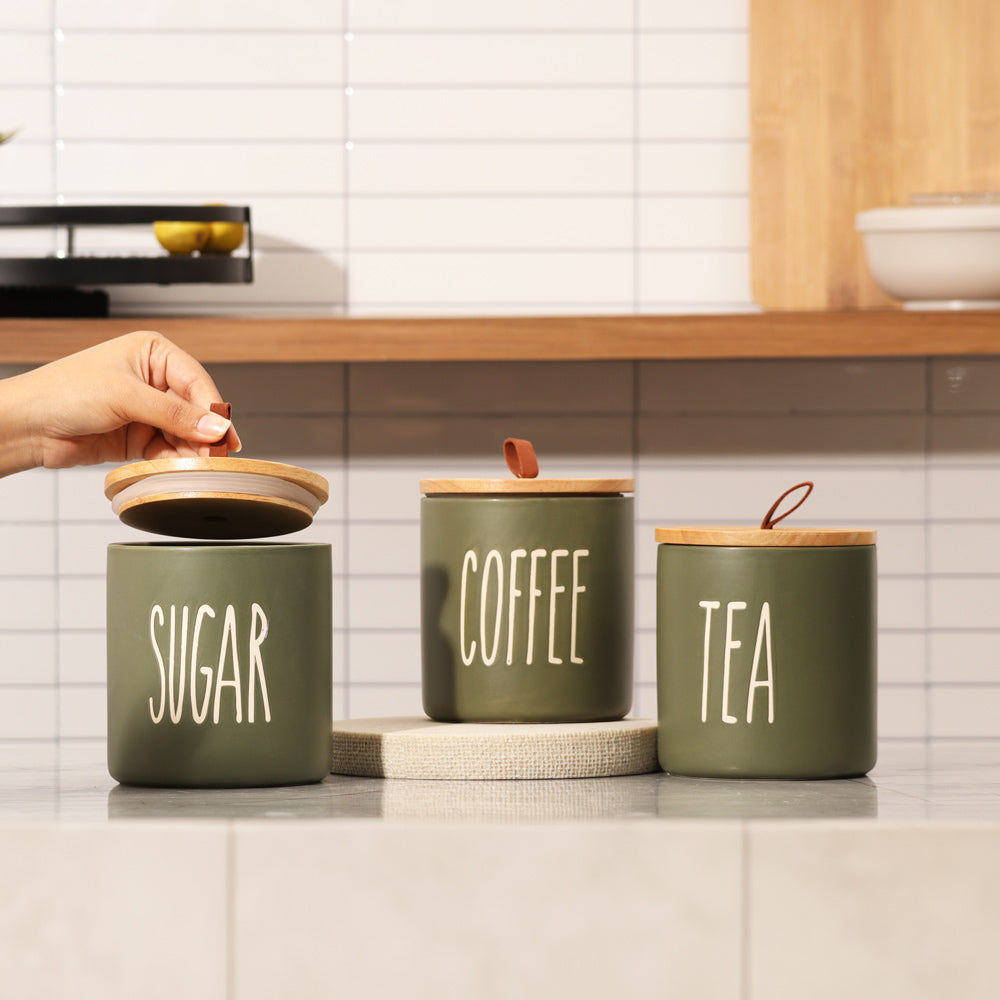 Cucina Ceramic Storage Jars, Set of 3 - Olive