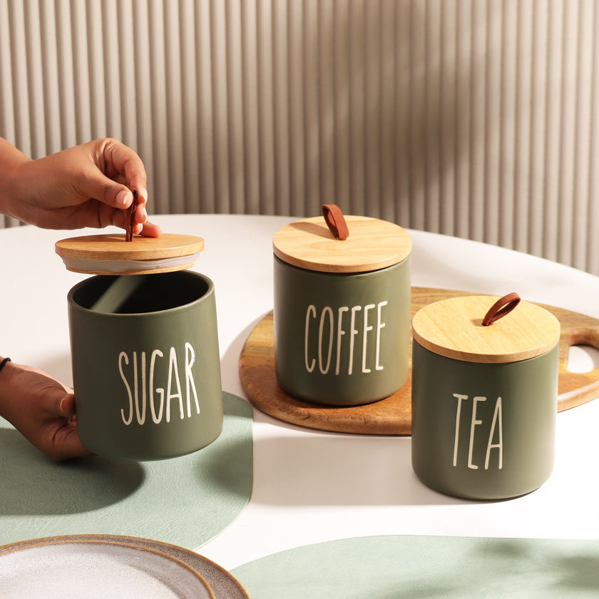 Cucina Ceramic Storage Jars, Set of 3 - Olive