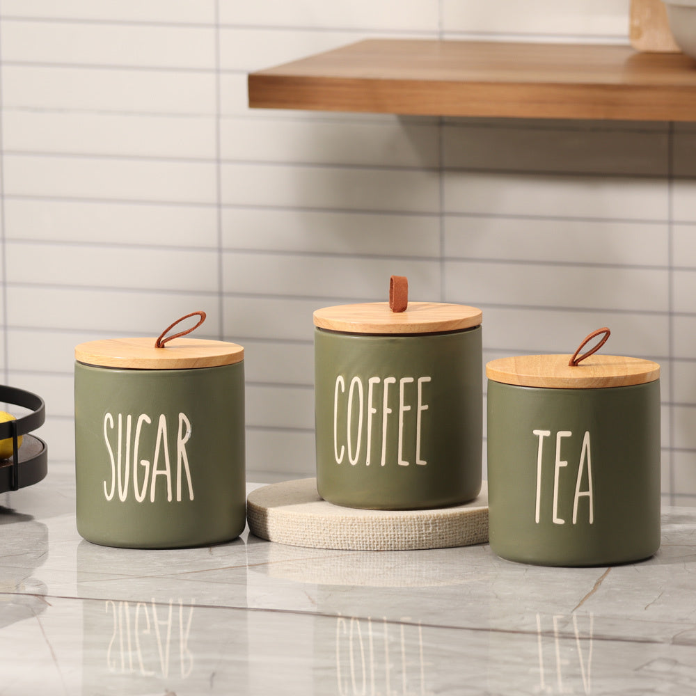 Cucina Ceramic Storage Jars, Set of 3 - Olive