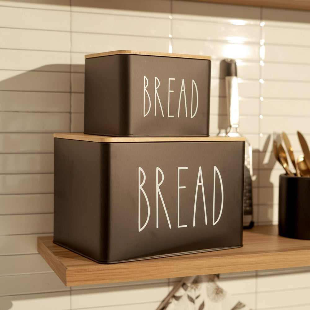 Cucina Metal Bread Boxes, Set of 2 - Black