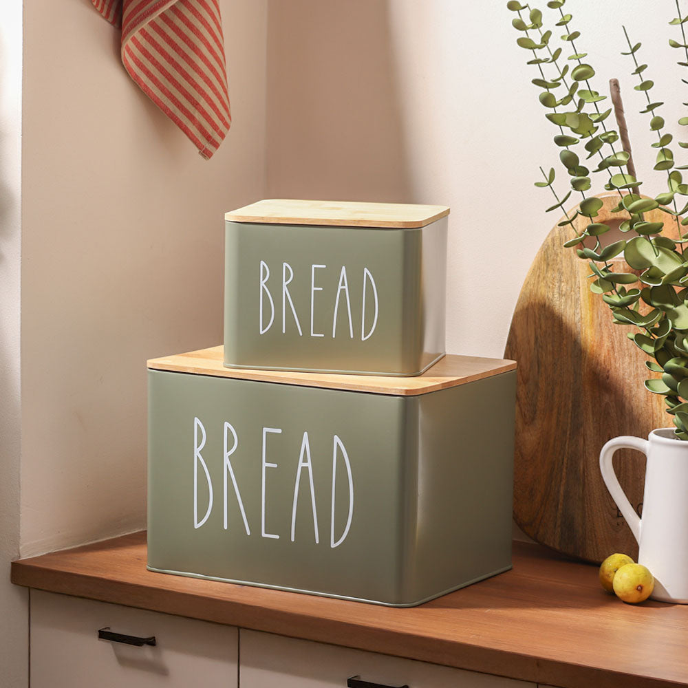 Cucina Metal Bread Boxes, Set of 2 - Olive