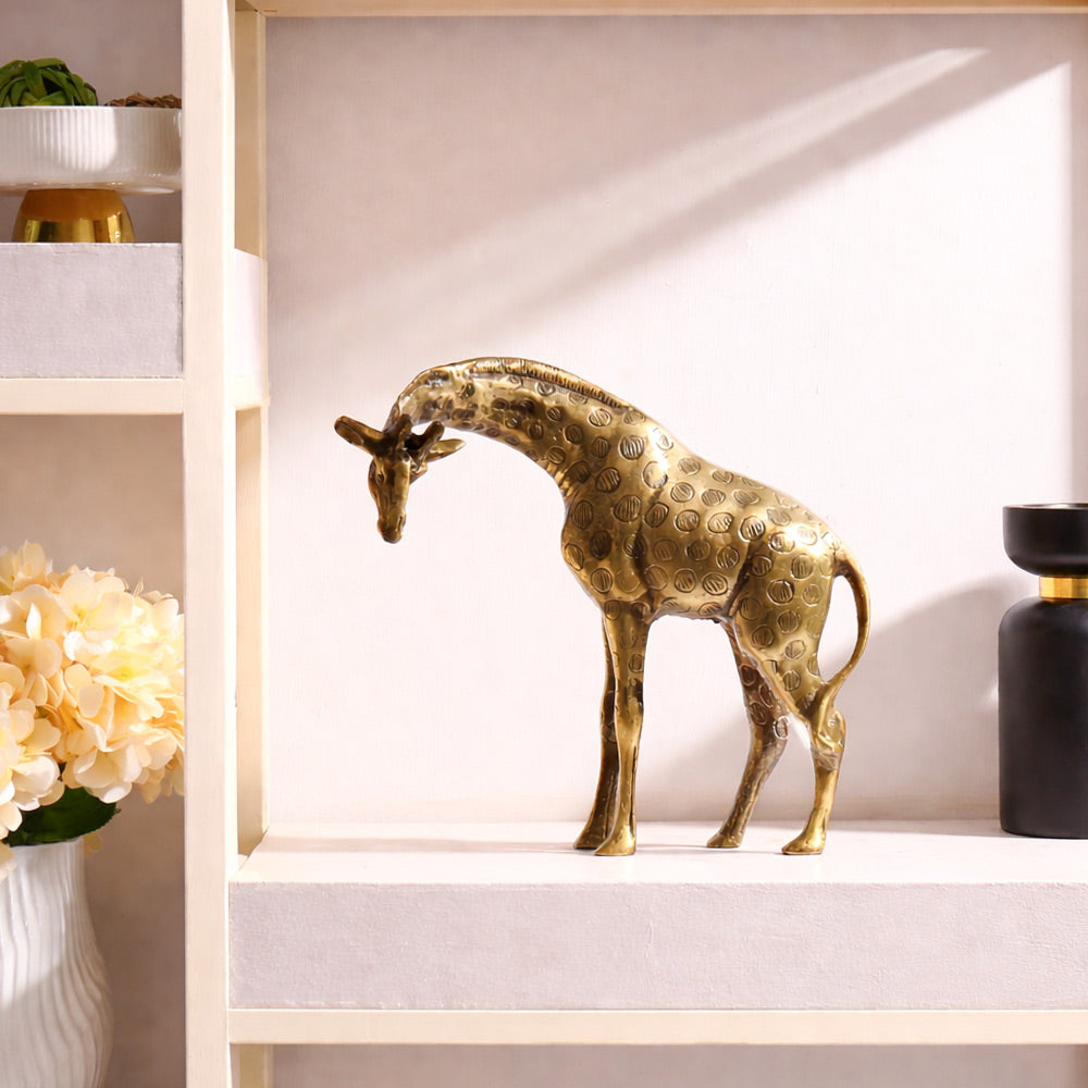 Curious Giraffe Metal Sculpture - Dull Gold