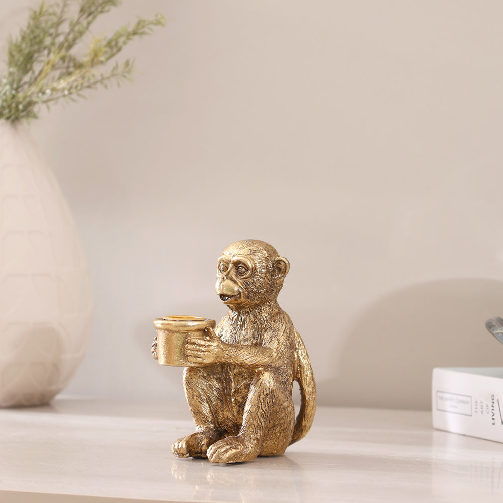 Curious Monkey Candle Holder - Gold