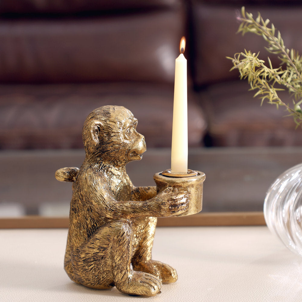 Curious Monkey Candle Holder - Gold