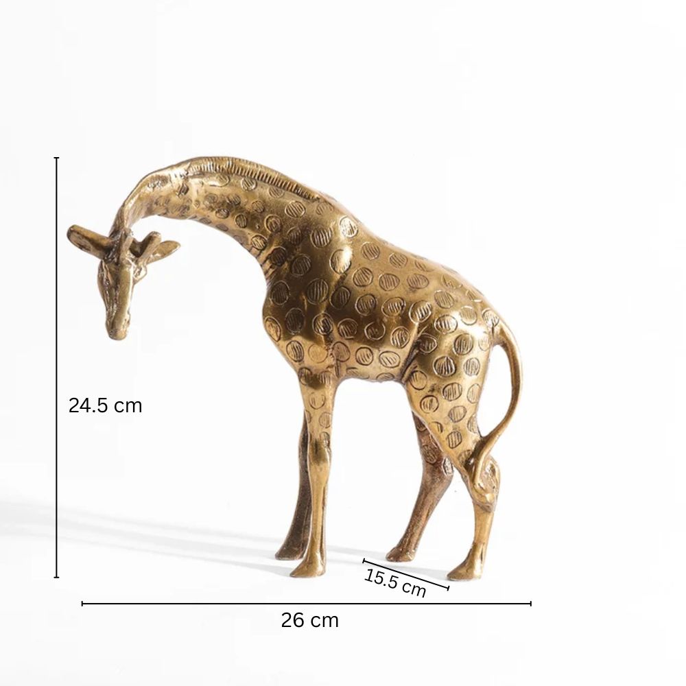 Curious Giraffe Metal Sculpture - Dull Gold