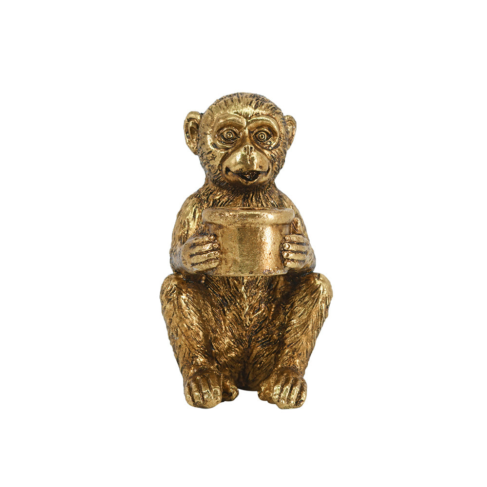 Curious Monkey Candle Holder - Gold