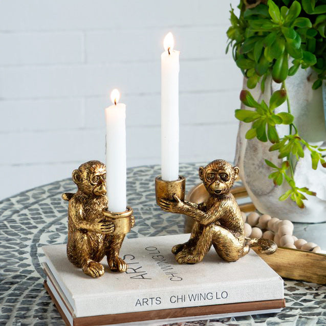 Curious Monkey Candle Holder - Gold