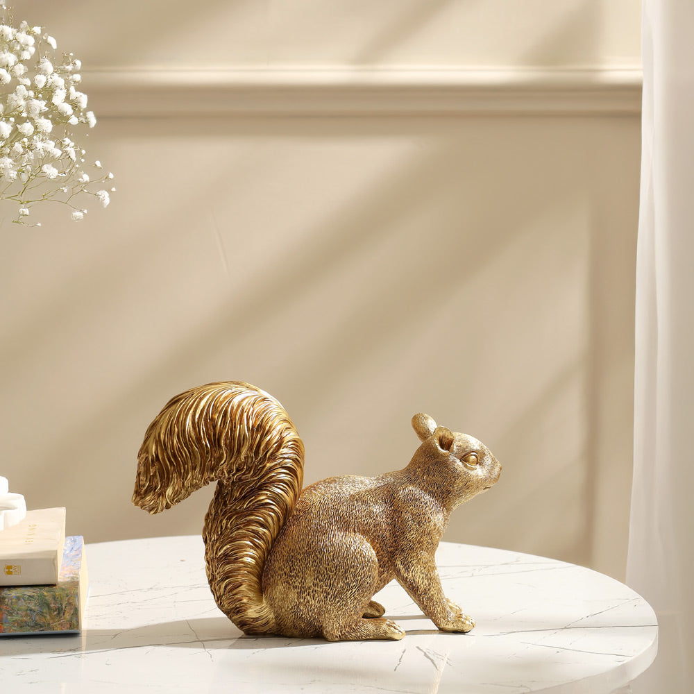 Curious Squirrel Sculpture - Gold
