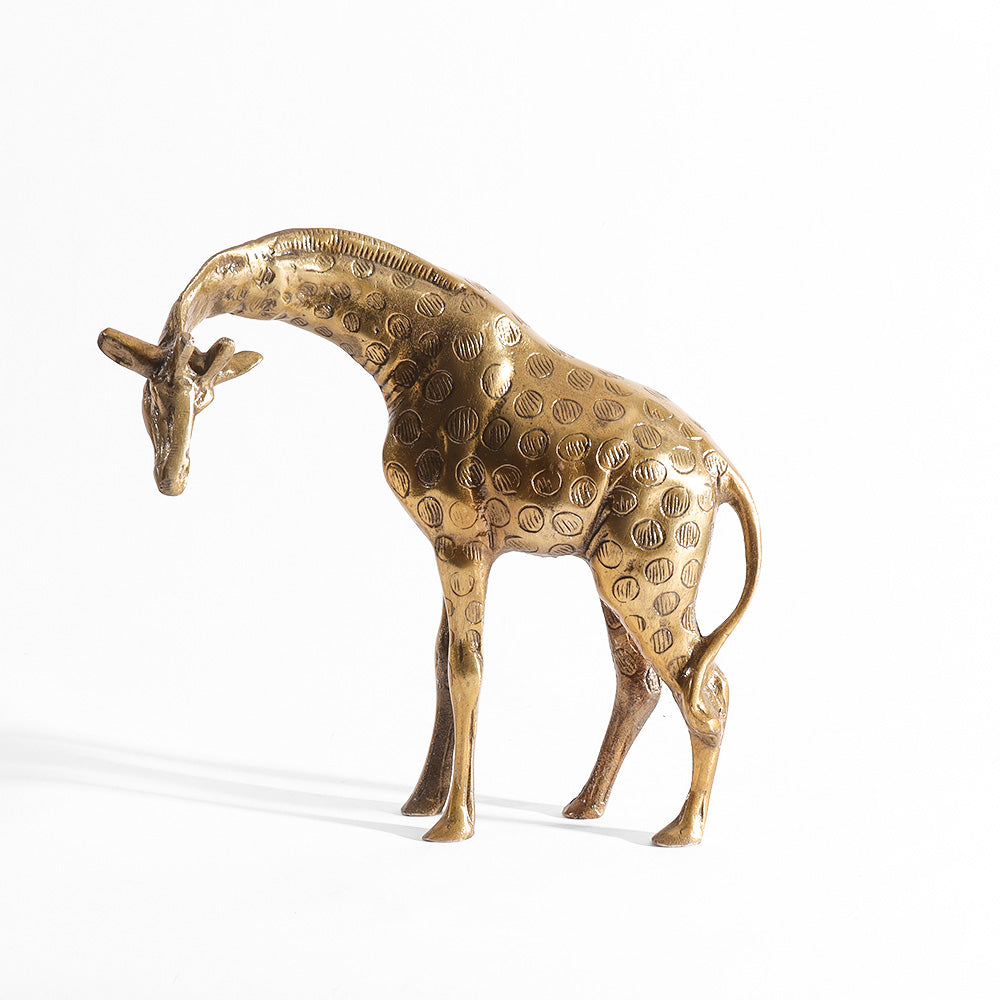 Curious Giraffe Metal Sculpture - Dull Gold