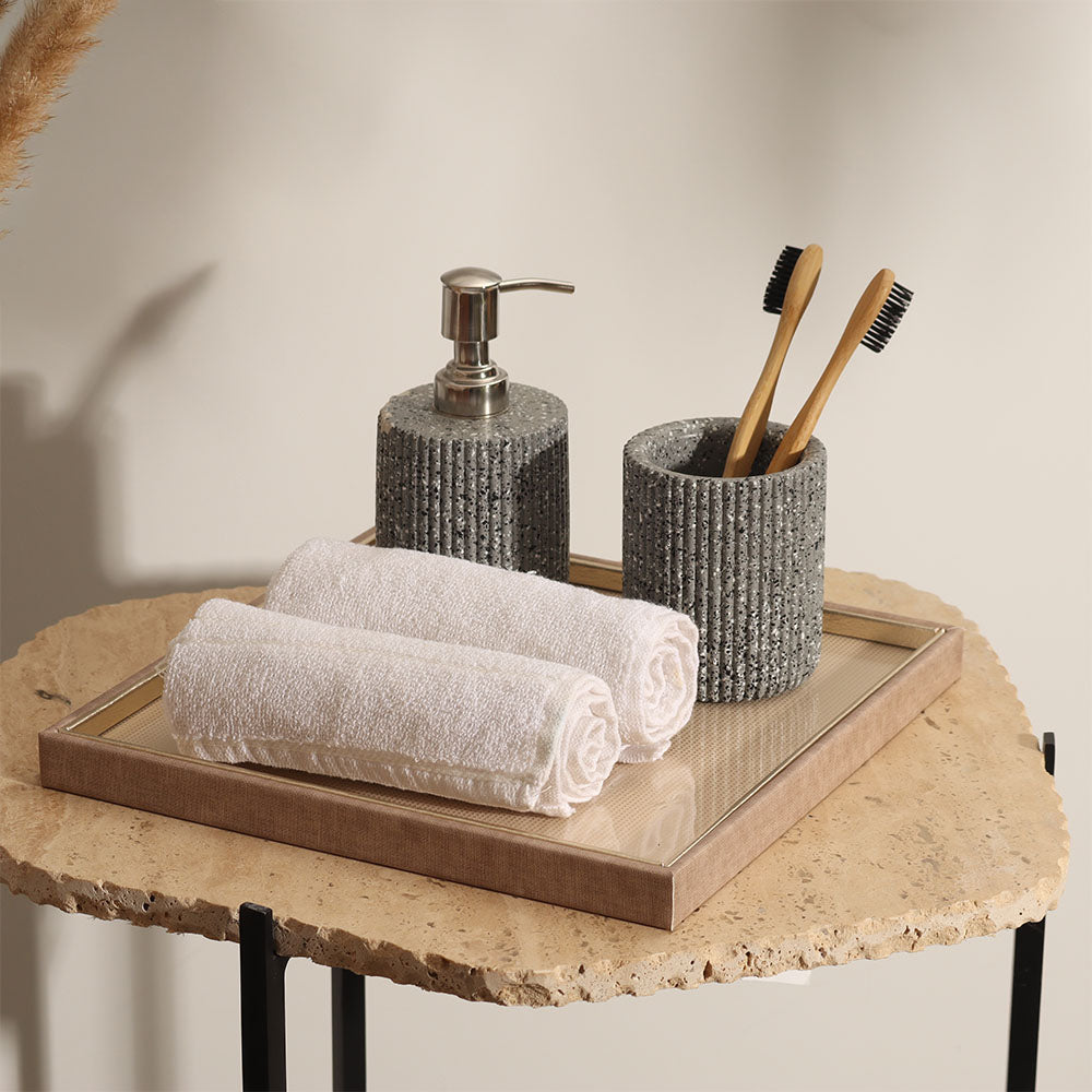 Curva Glass Square Tray Medium - Beige Cream