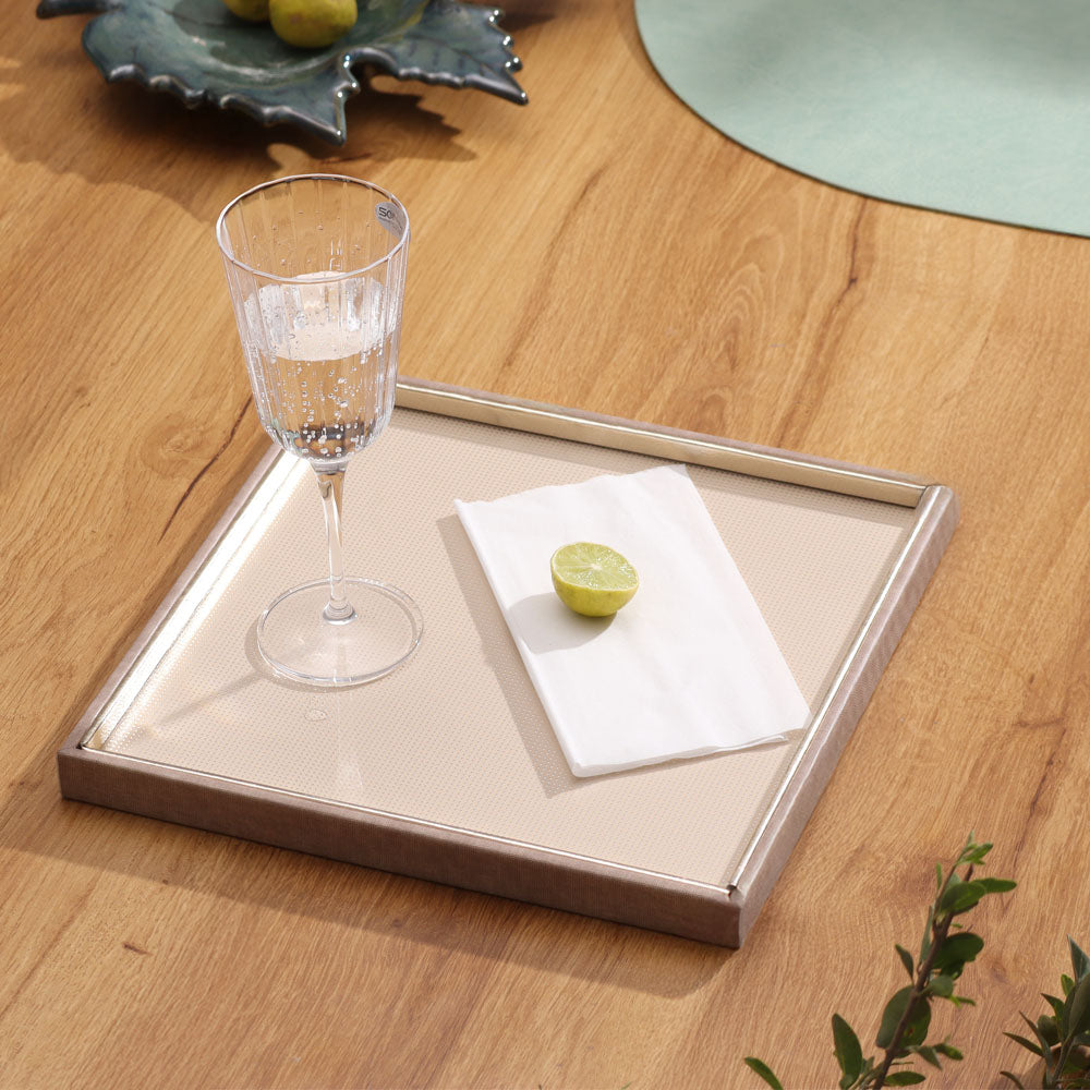 Curva Glass Square Tray Medium - Beige Cream