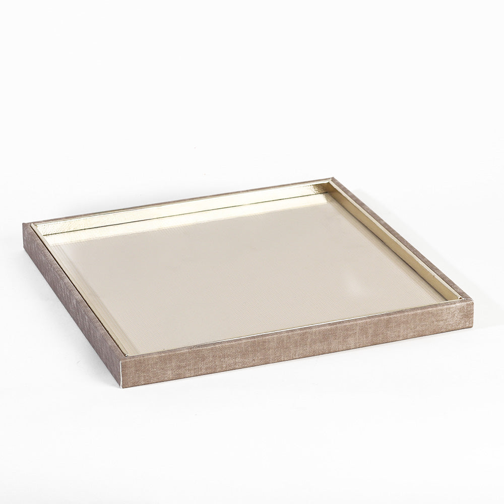 Curva Glass Square Tray Medium - Beige Cream
