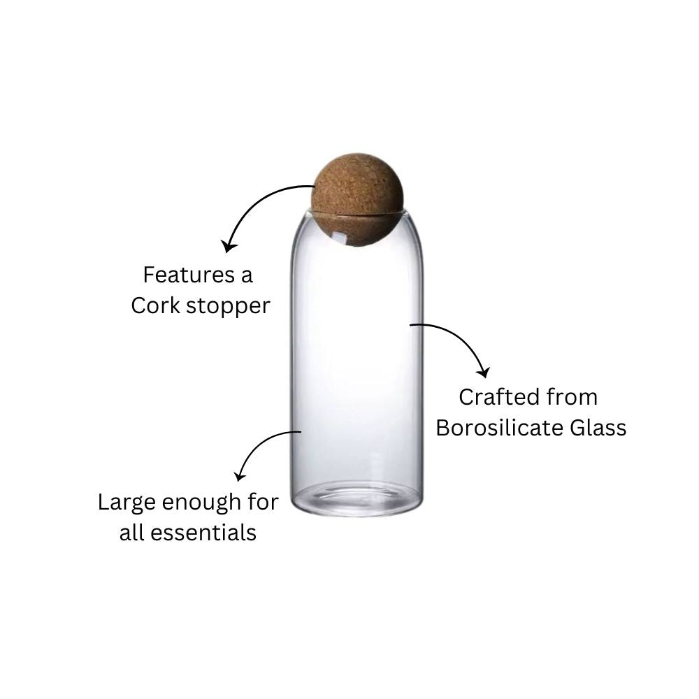 Cylindrical Glass Jar with Cork Stopper - Large