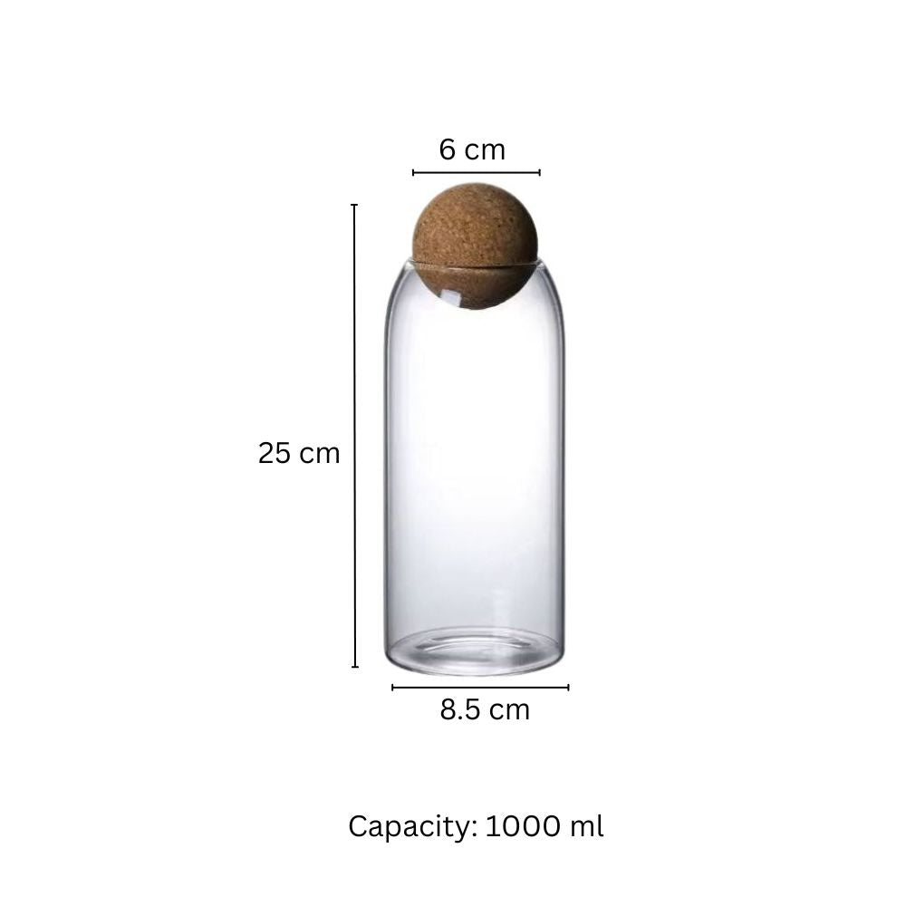 Cylindrical Glass Jar with Cork Stopper - Large