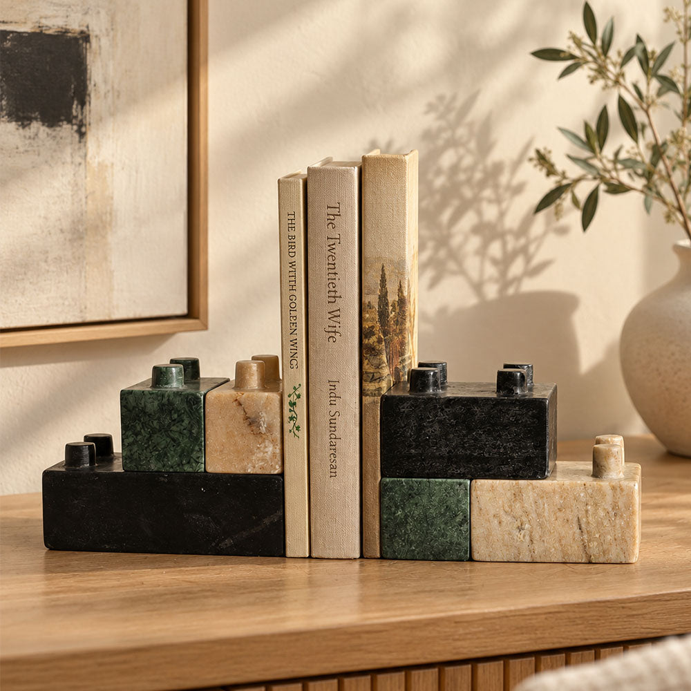 DIY Blocks Marble Bookends - Earthy