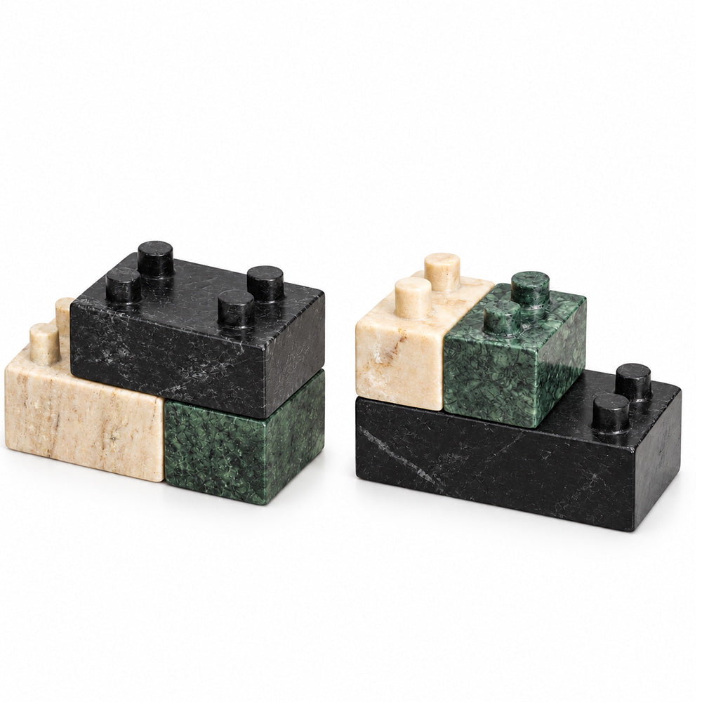 DIY Blocks Marble Bookends - Earthy