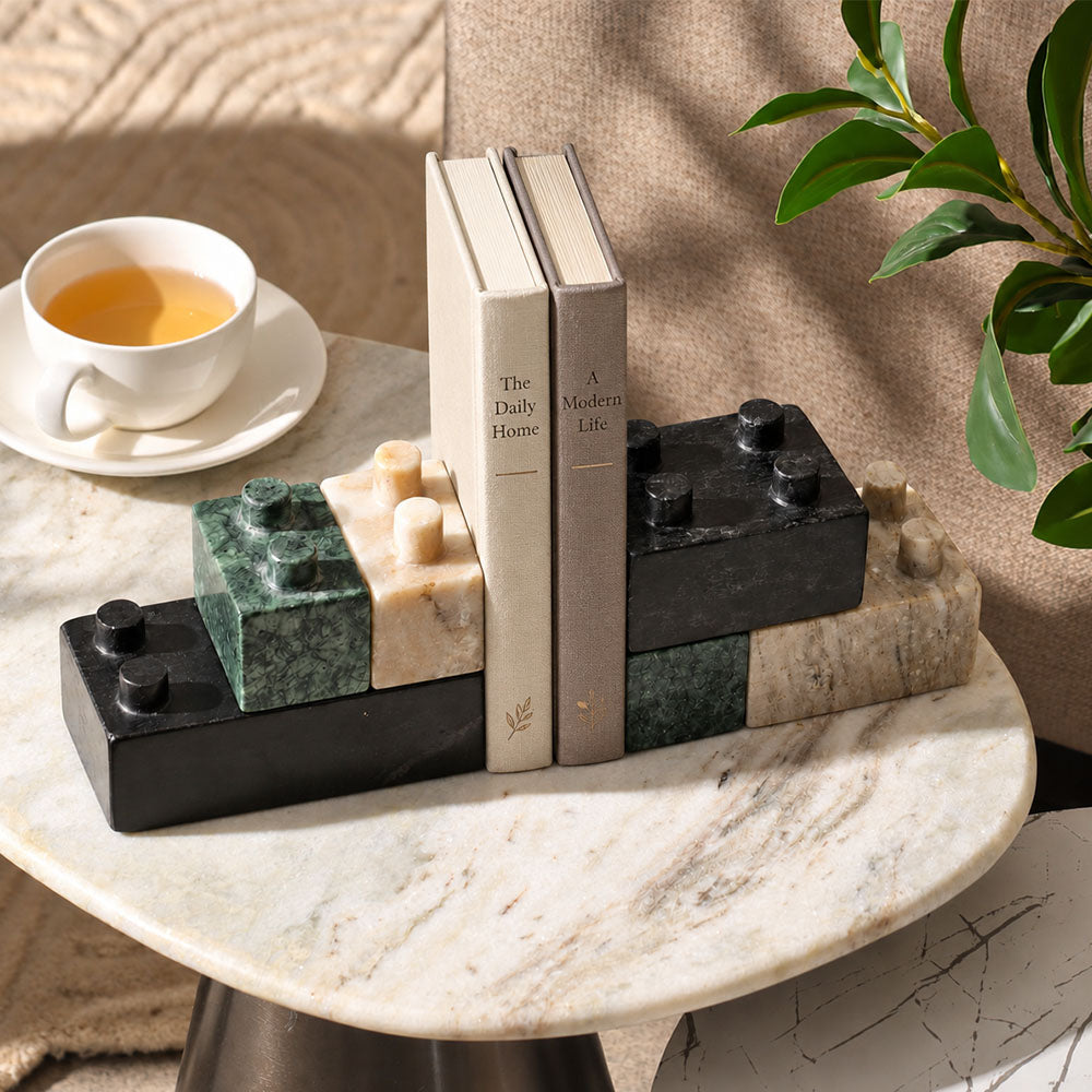 DIY Blocks Marble Bookends - Earthy
