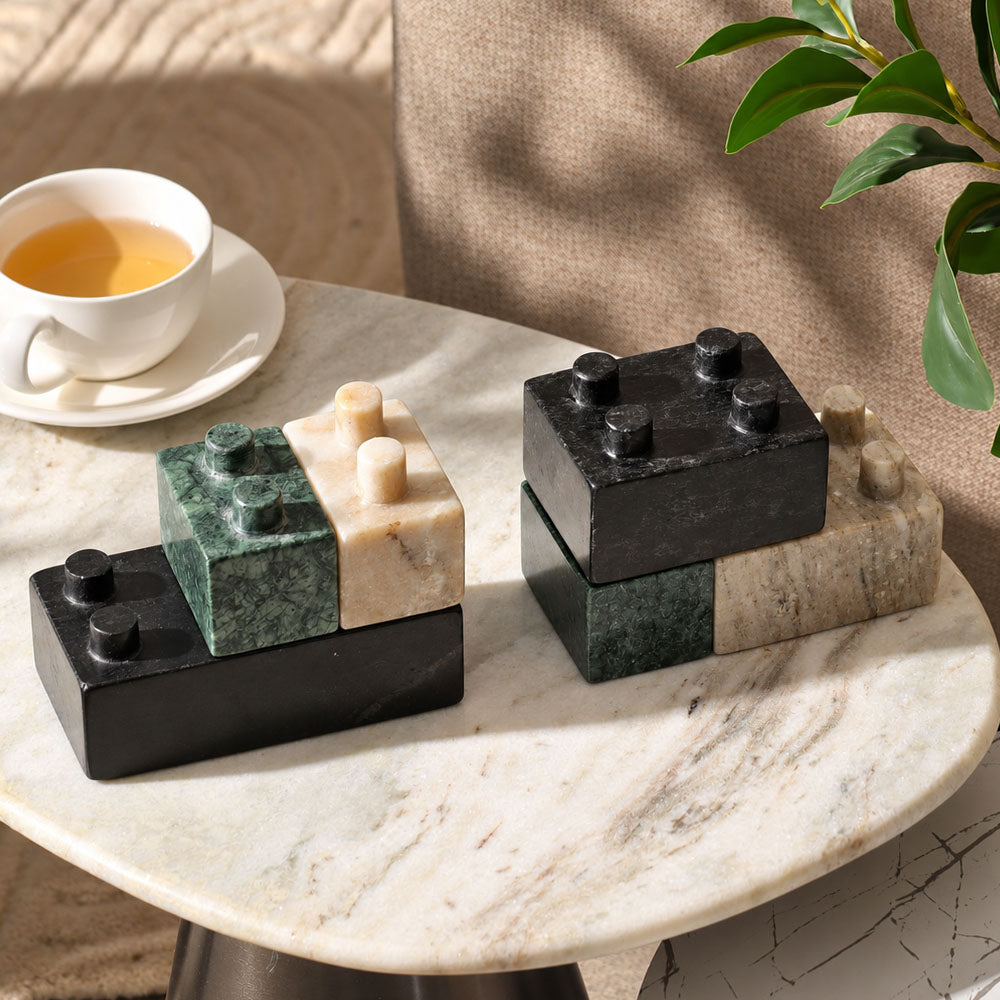 DIY Blocks Marble Bookends - Earthy
