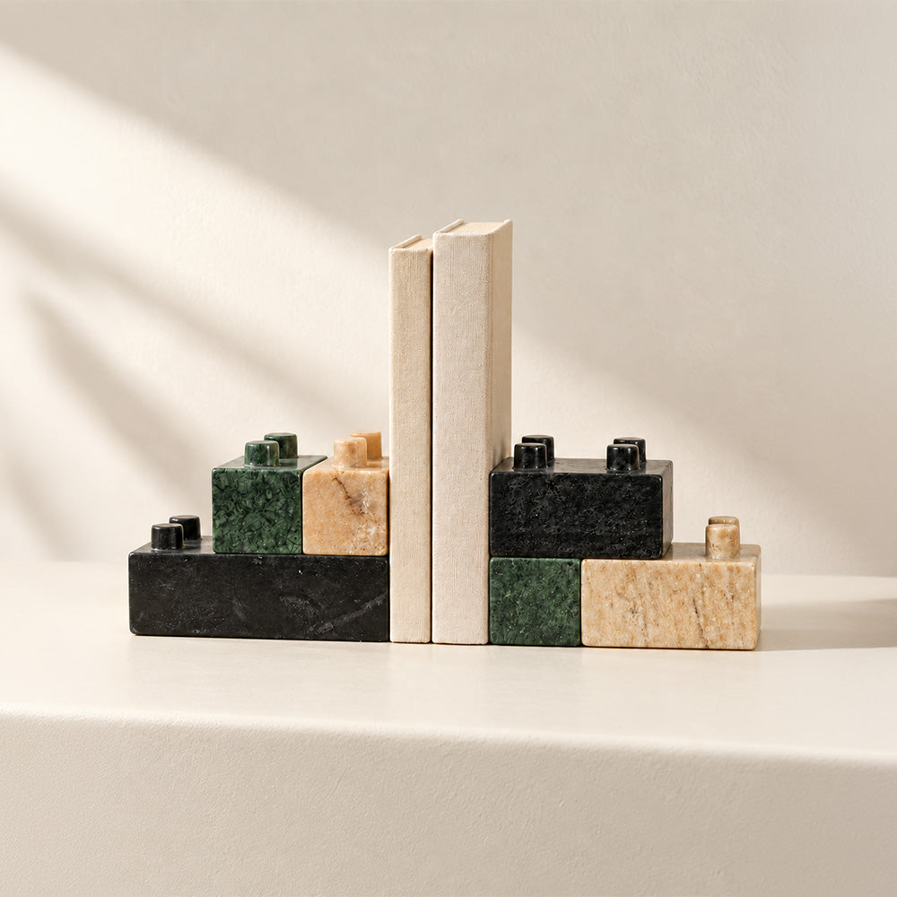 DIY Blocks Marble Bookends - Earthy