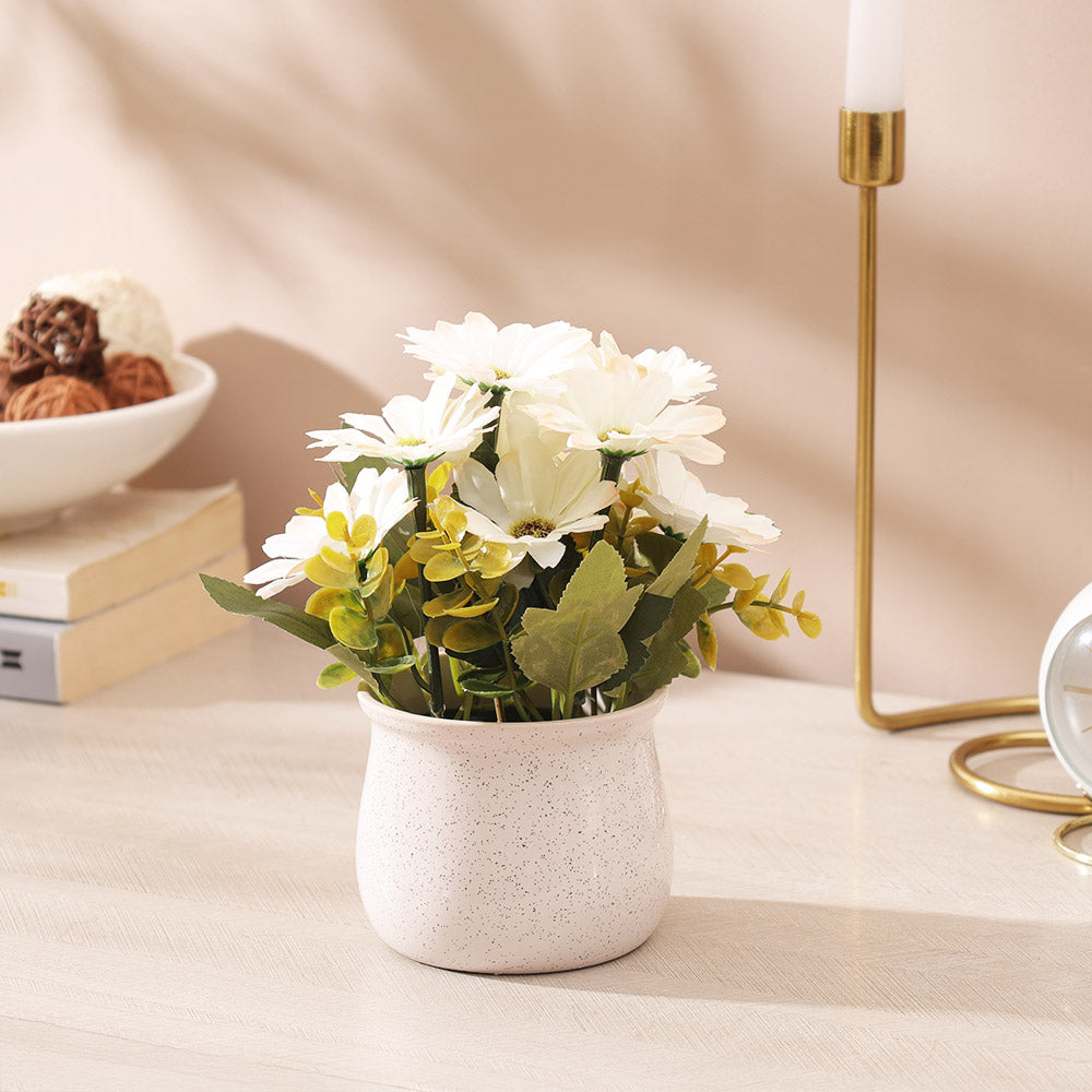 Daisies Artificial Potted Plant - White