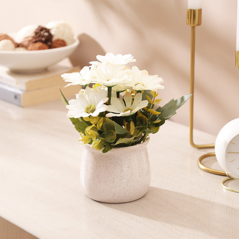Daisies Artificial Potted Plant - White