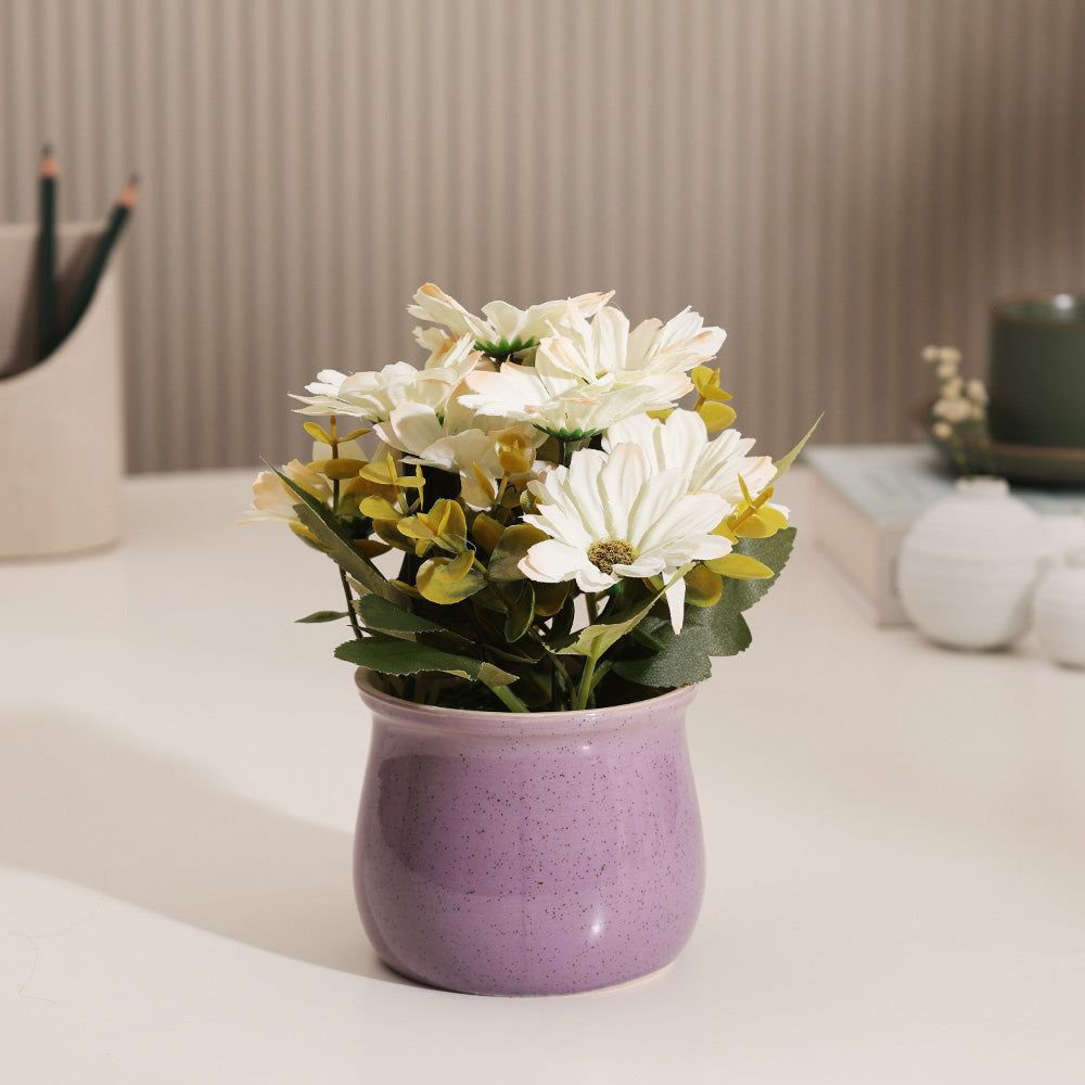 Daisies Artificial Potted Plant - White Purple