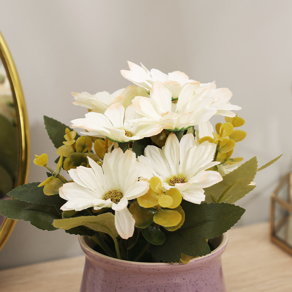 Daisies Artificial Potted Plant - White Purple