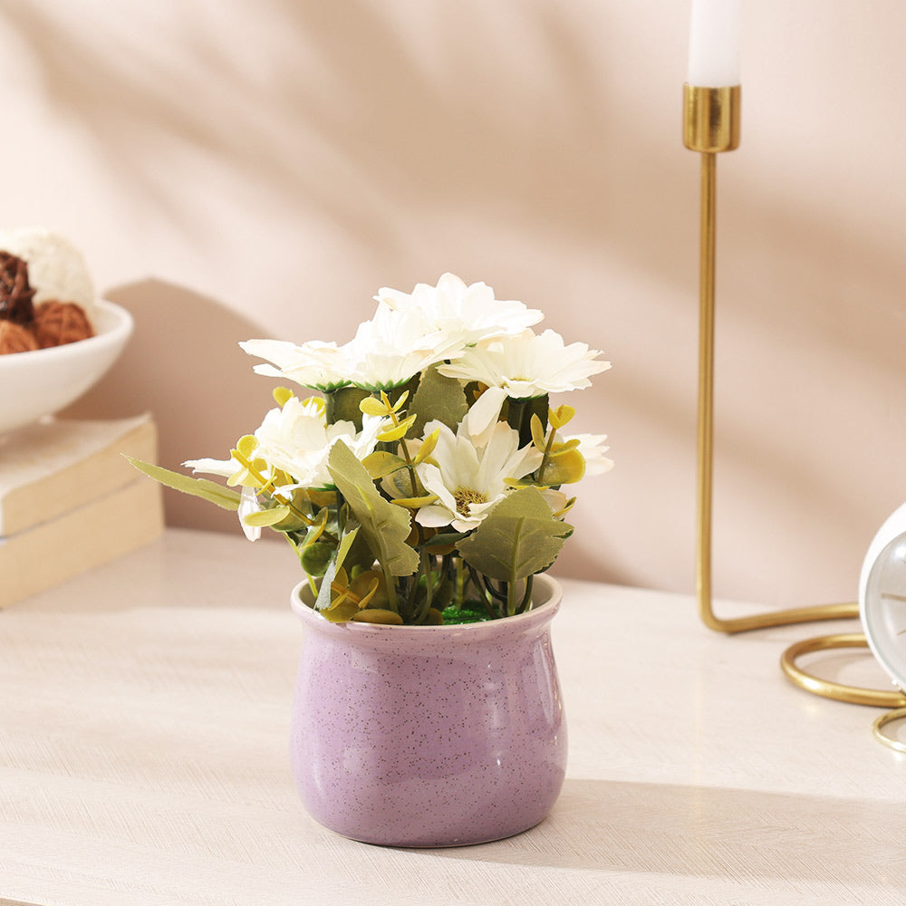 Daisies Artificial Potted Plant - White Purple