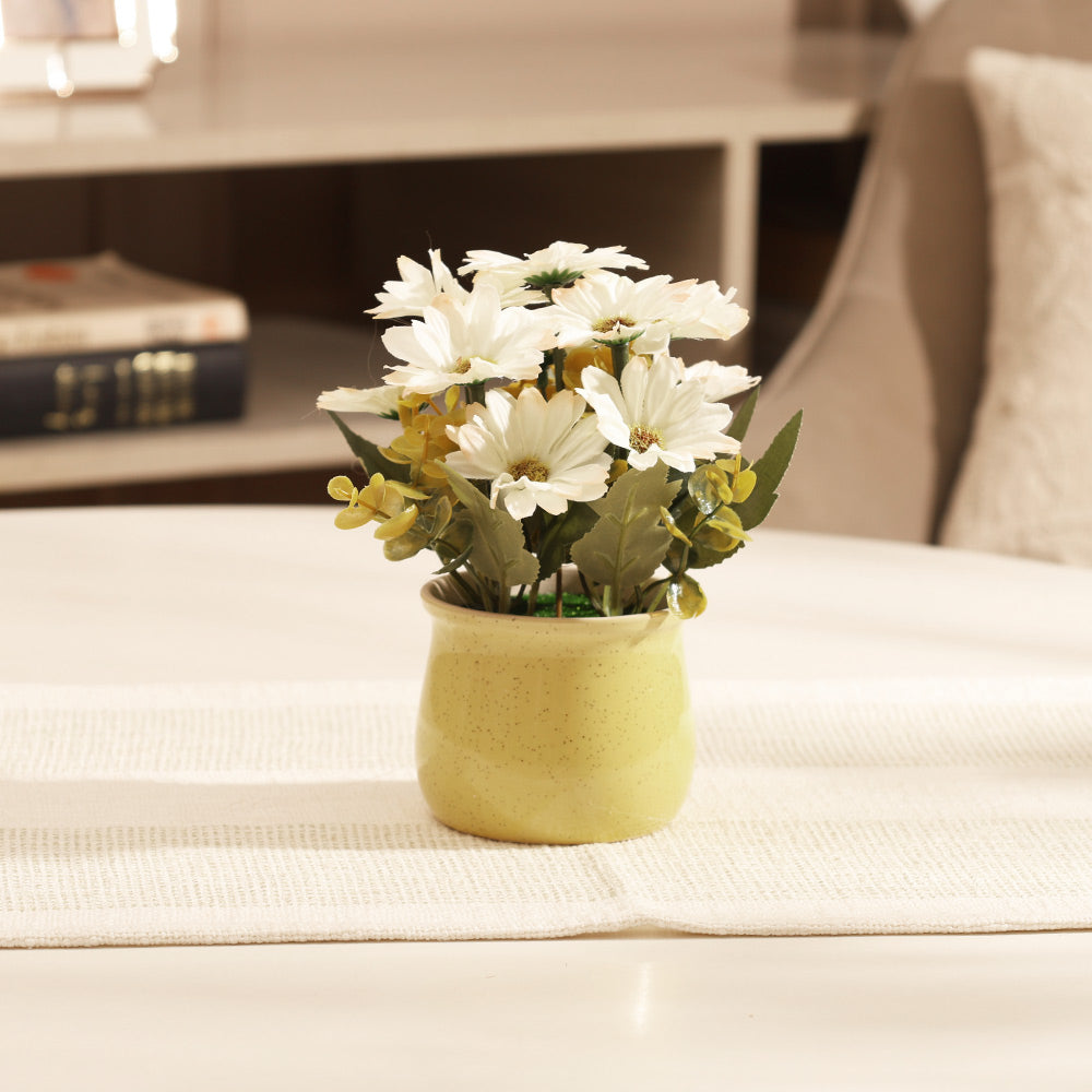 Daisies Artificial Potted Plant - White Yellow